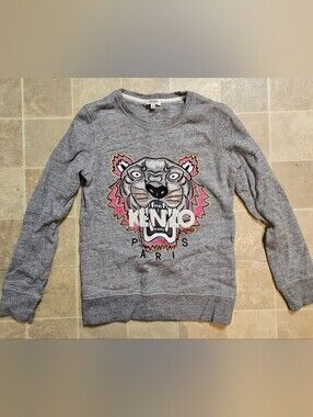 Kenzo Paris Tiger Sweatshirt Sz S Gray Embroidered Logo